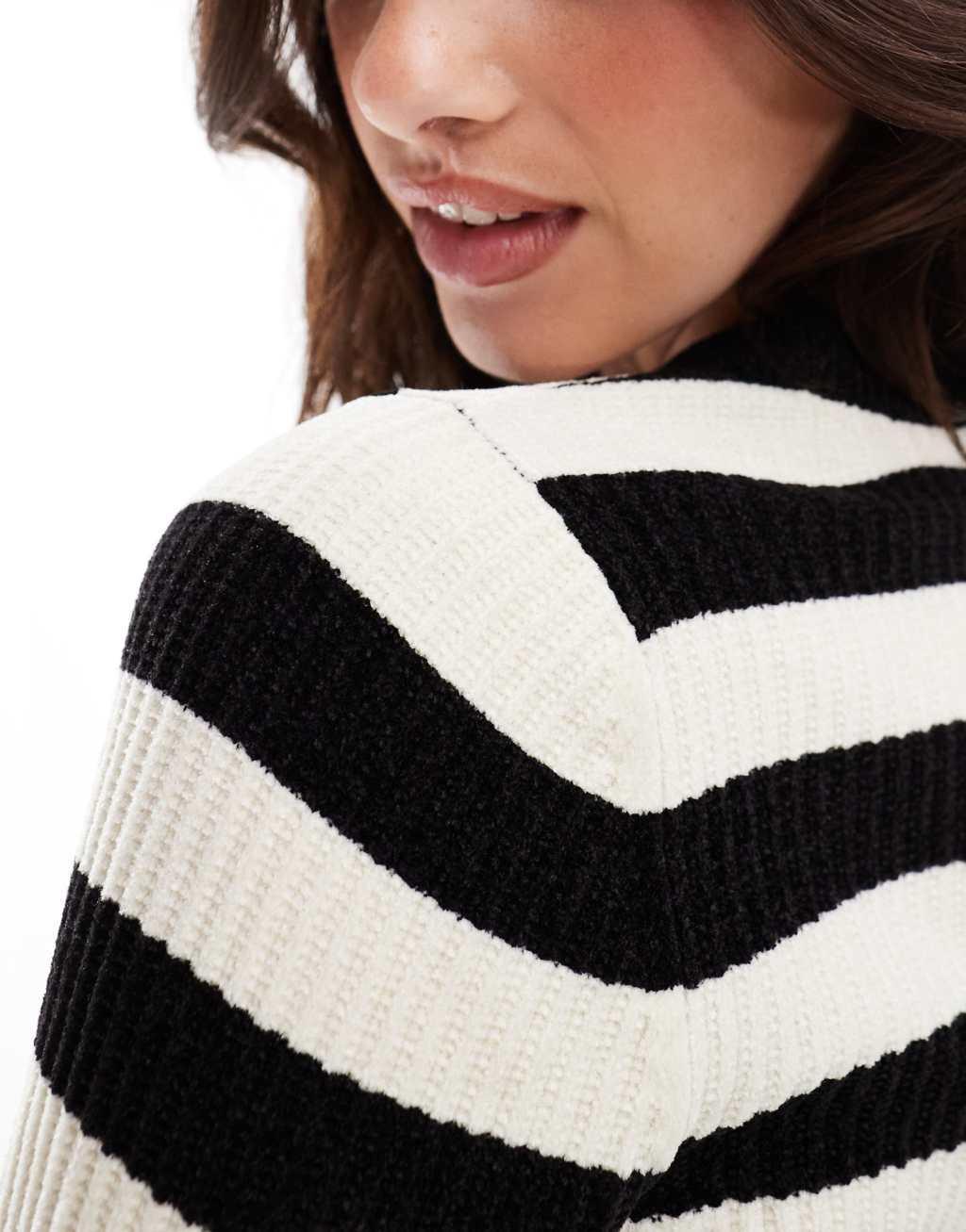 Vero Moda skinny ribbed knit sweater in mono stripe Product Image