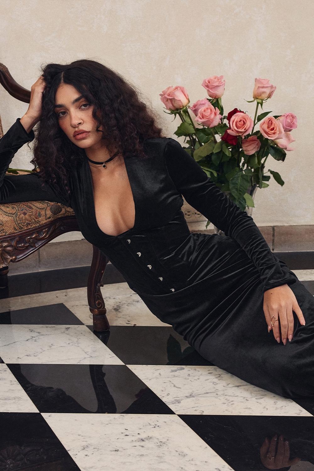 Arabella  black velvet corset dress Product Image