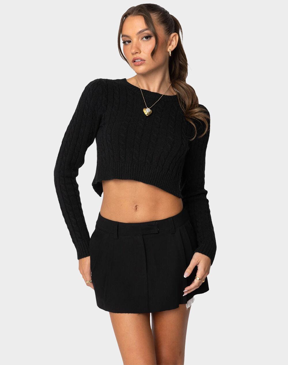 EDIKTED Bow Back Cropped Cable Knit Sweater Product Image
