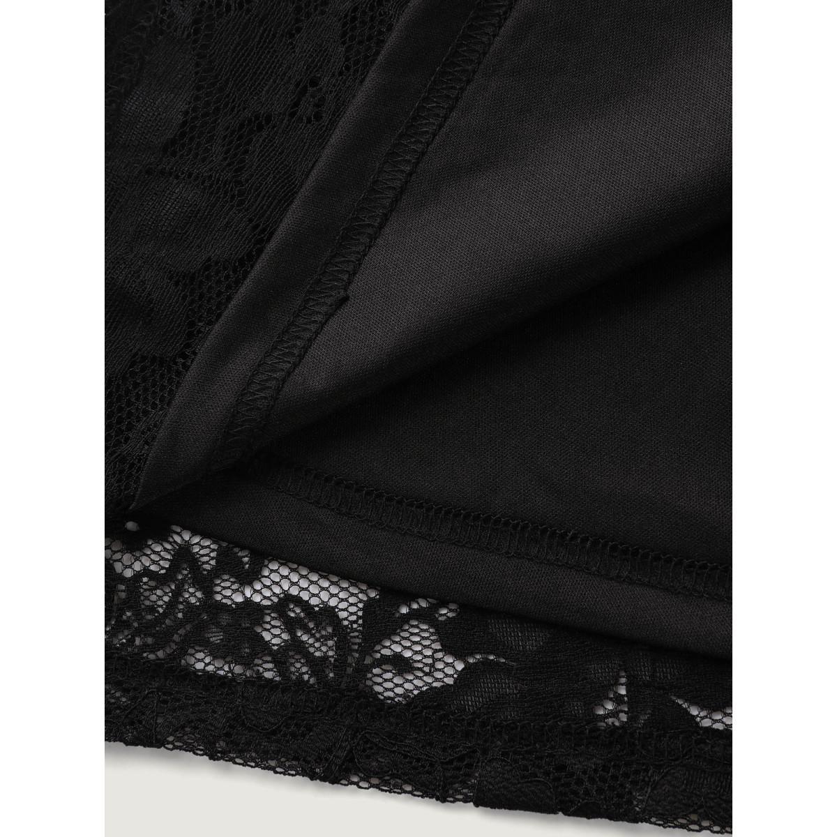 Plus Size Floral Lace Metal Detail Midi Dress Black Women Round Neck Short sleeve Curvy BloomChic 18-20/2X Product Image