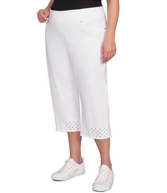 Ruby Rd. Plus Size Eyelet Fringe Hem Pull-On Capri Pants Product Image