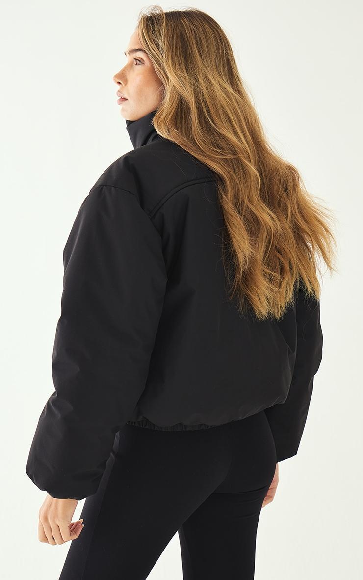 Black High Neck Cropped Puffer Jacket Product Image