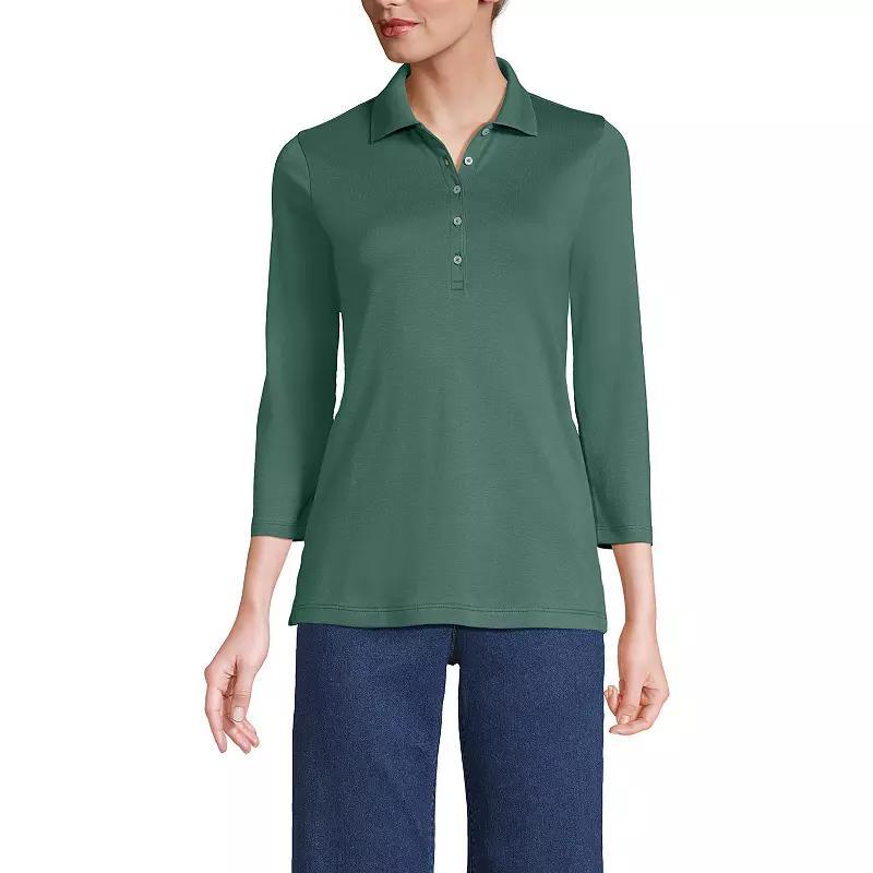 Petite Lands End Supima Cotton 3/4 Sleeve Polo Shirt, Womens Deep Blue Product Image