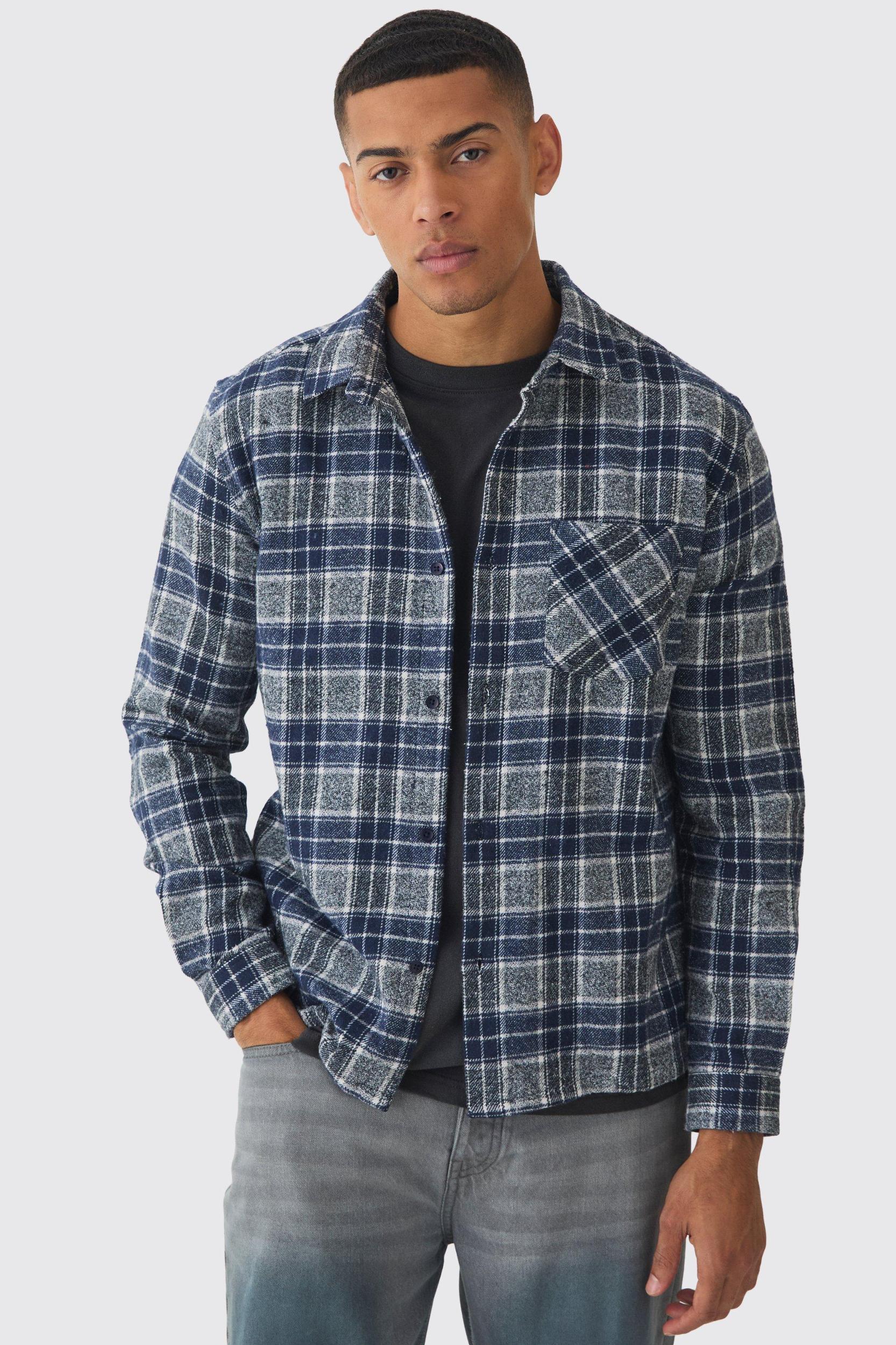 Mens Regular Fit Long Sleeve Flannel Shirt - Navy Product Image
