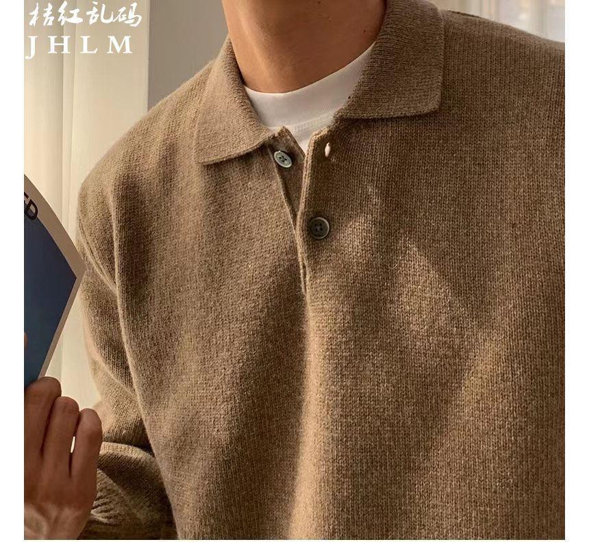 Long-Sleeve Plain Polo-Neck Sweater Product Image