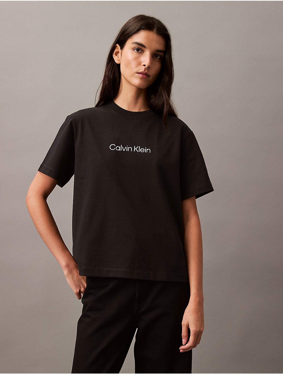 Calvin Klein Womens Standard Logo Boxy Fit Crewneck T-Shirt - Black Product Image