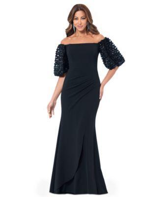 Xscape Womens 3D Floral-Sleeve Off-The-Shoulder Gown Product Image