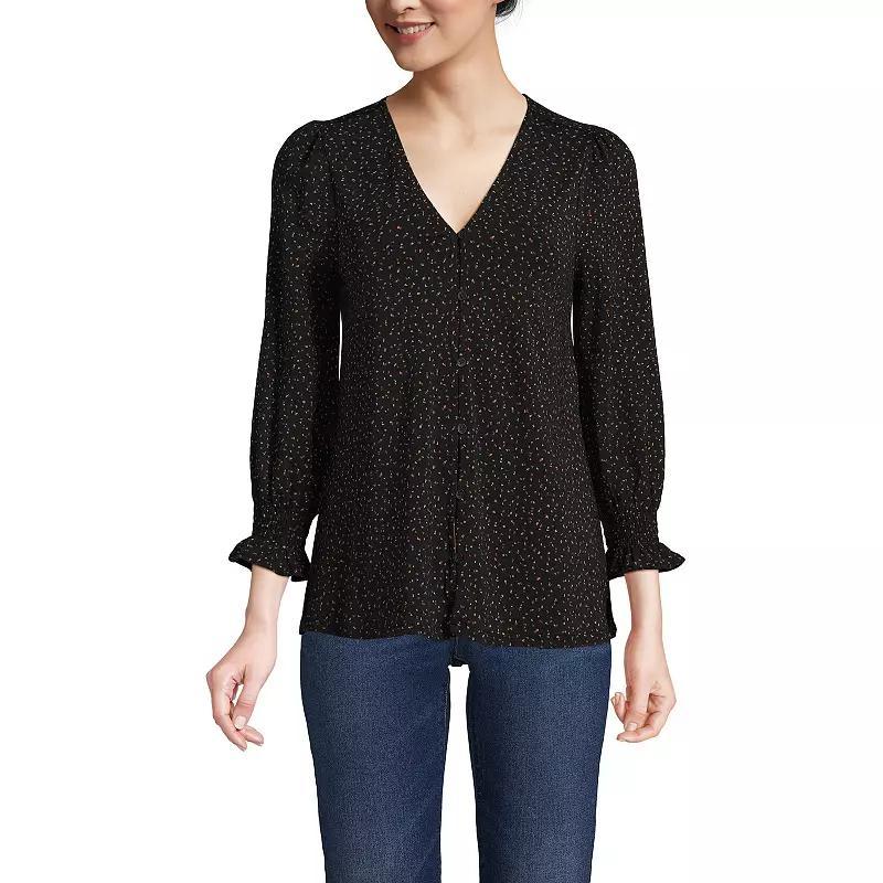 Women's Lands' End 3/4 Sleeve Lightweight Jersey Button Front Top, Size: Large, Spiced Rhubarb Product Image