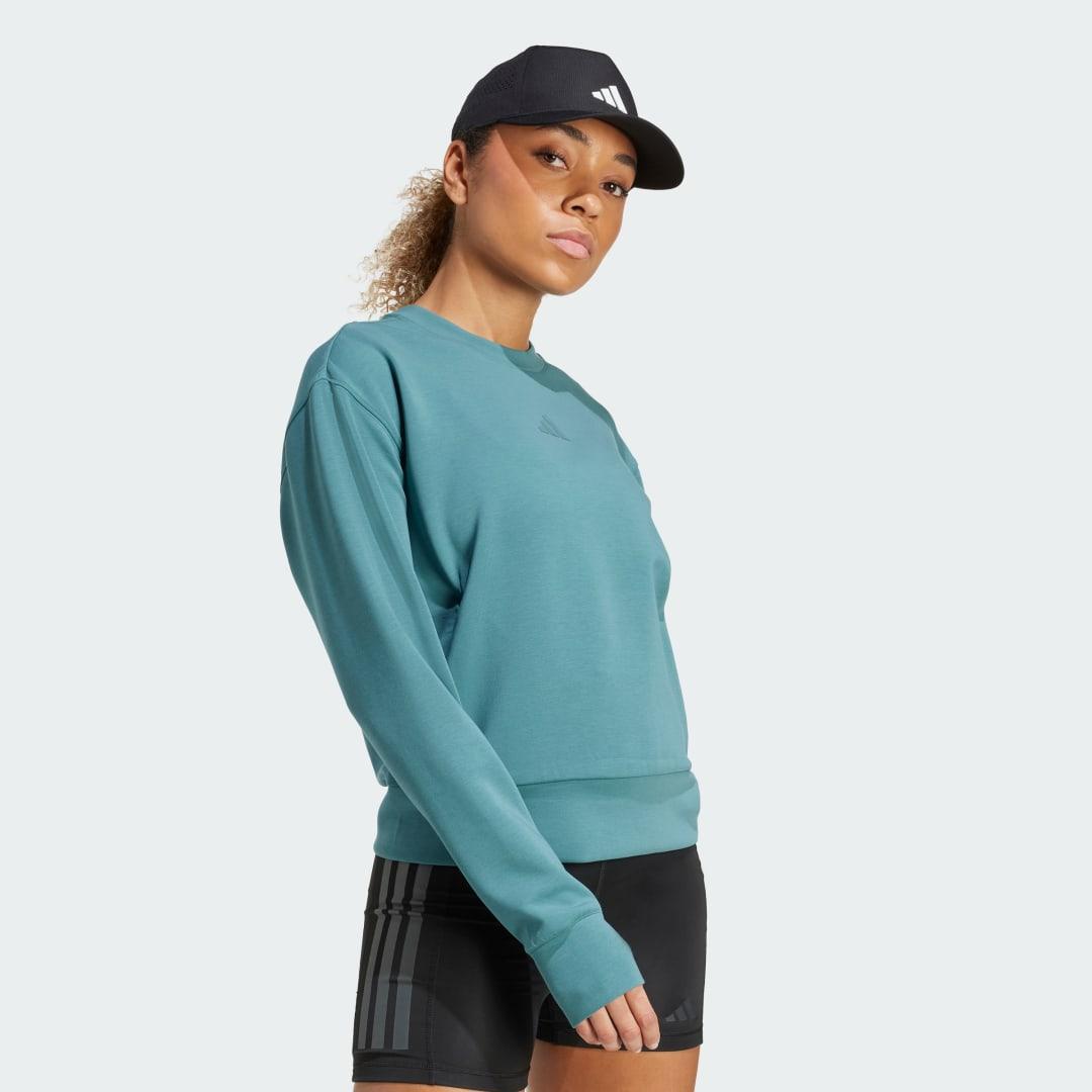adidas Designed-for-Training Warm-Up Crewneck Sweatshirt Preloved Teal 2XL Womens Product Image