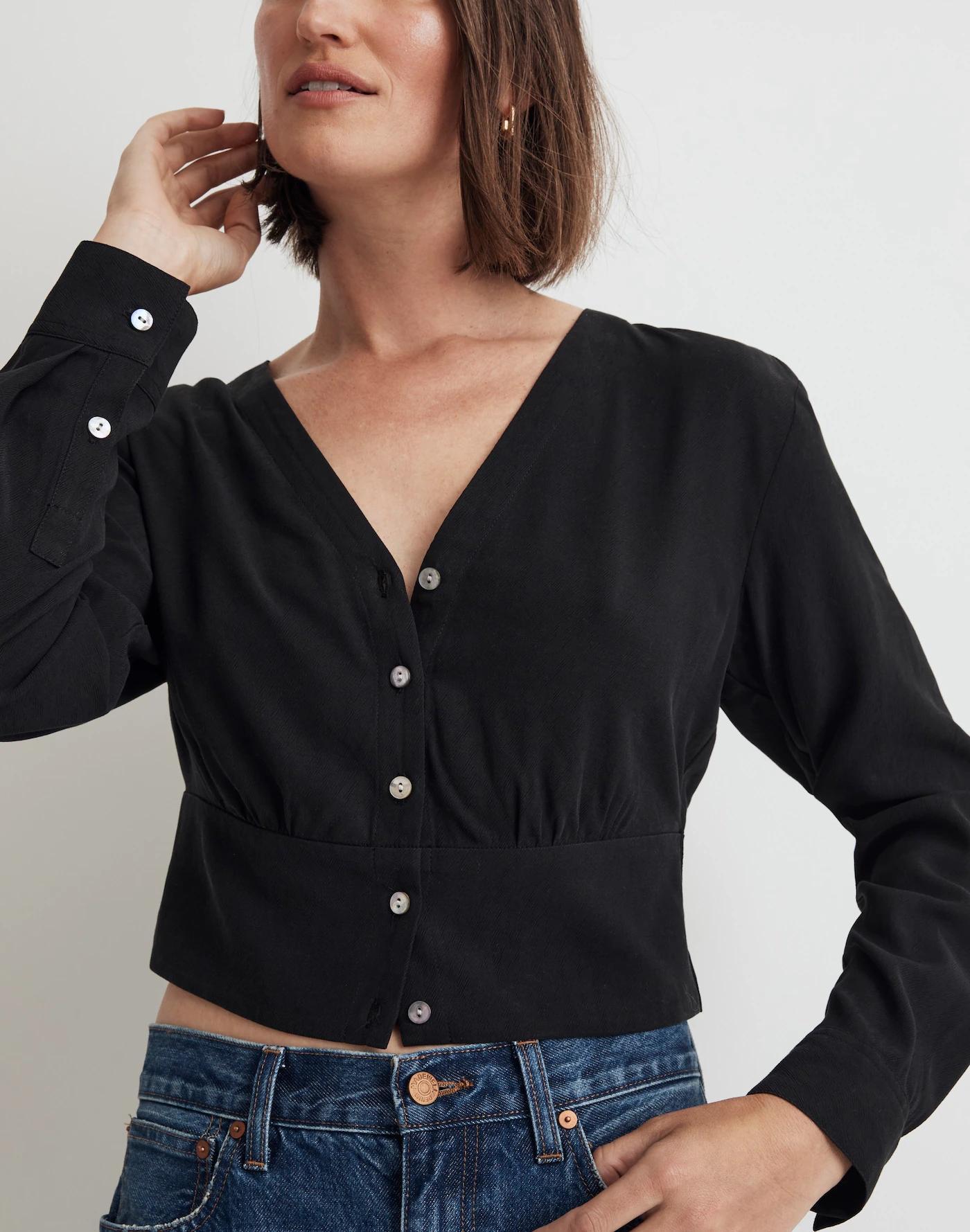 V-Neck Button-Front Shirt Product Image