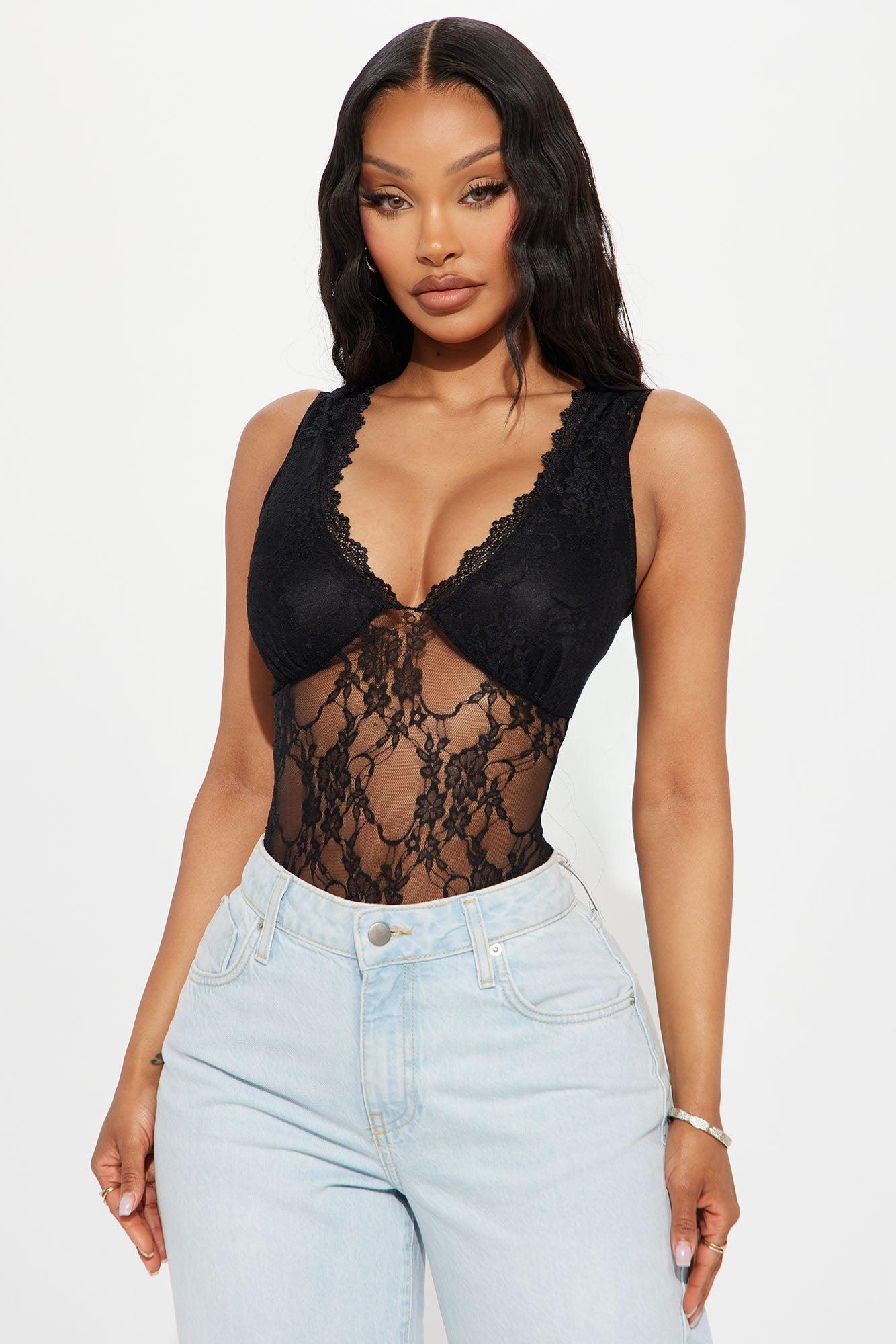 Simple Pleasures Sheer Lace Bodysuit - Black Product Image