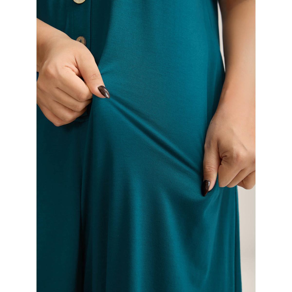 Plus Size Aegean Stretch Button Pockets Solid Jumpsuit Women Sleeveless V-neck Everyday-Casual Loose Jumpsuits BloomChic 18-20/2X Product Image
