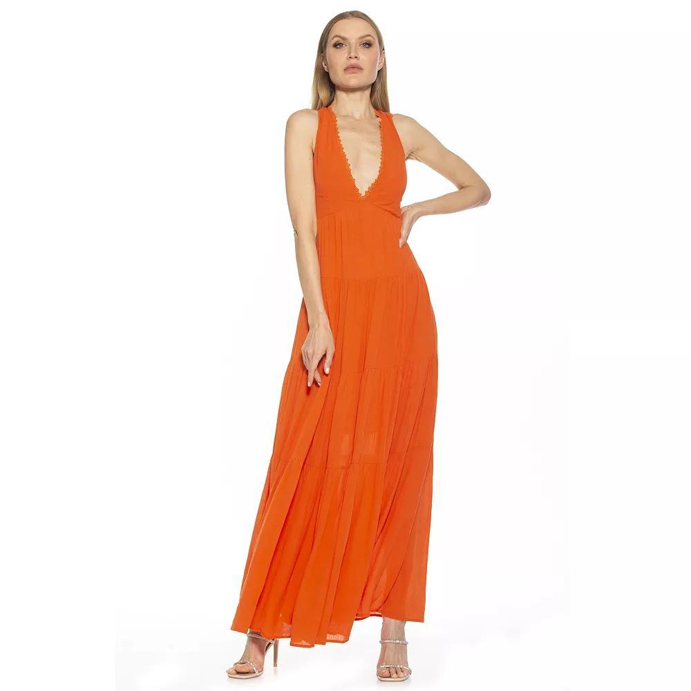 Women's ALEXIA ADMOR Tezzi Lace Trim V-Neck Tiered Maxi Dress, Size: 6, Yellow Ditzy Product Image