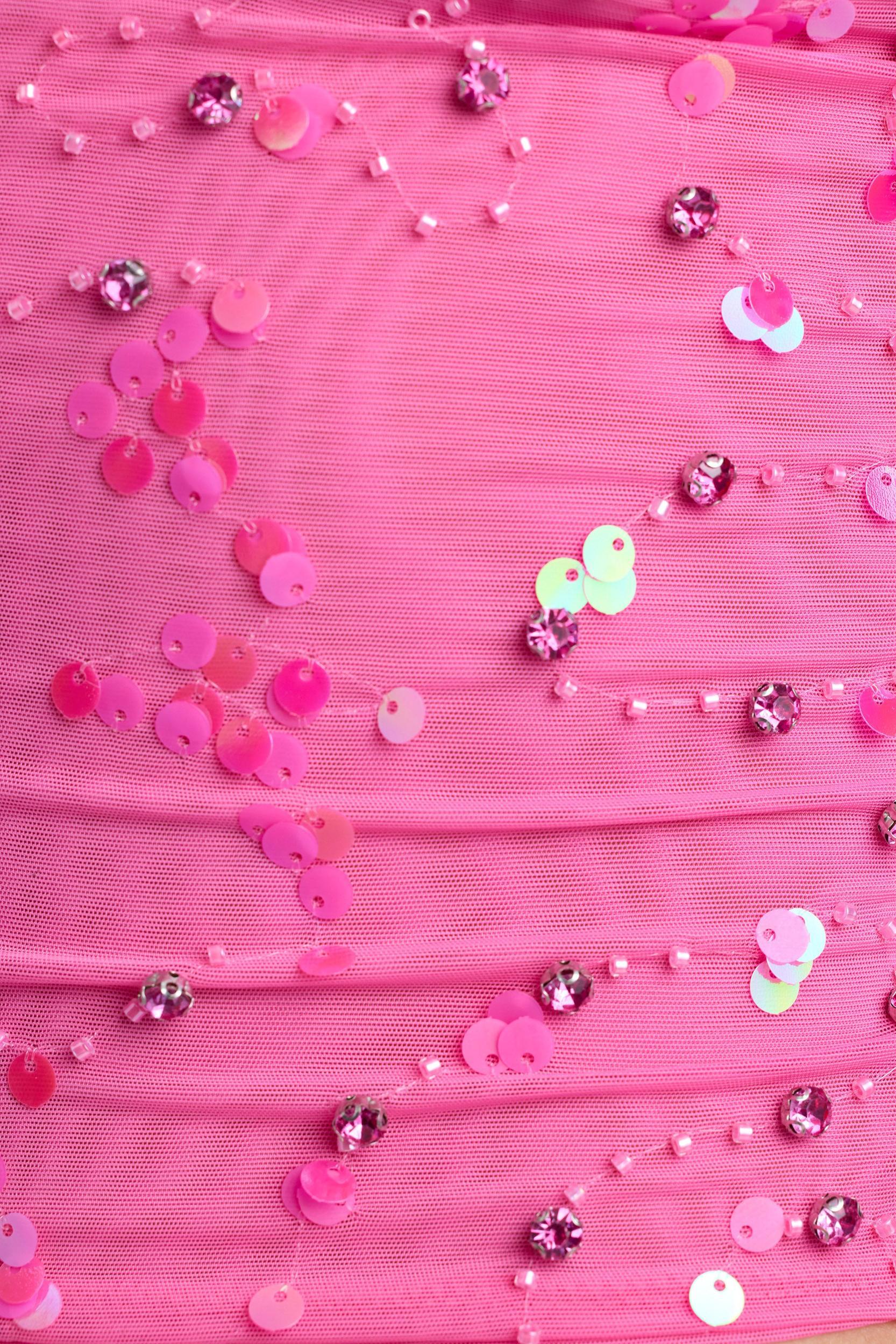 Embellished Cut-Out Halterneck Top in Bubblegum Pink Product Image