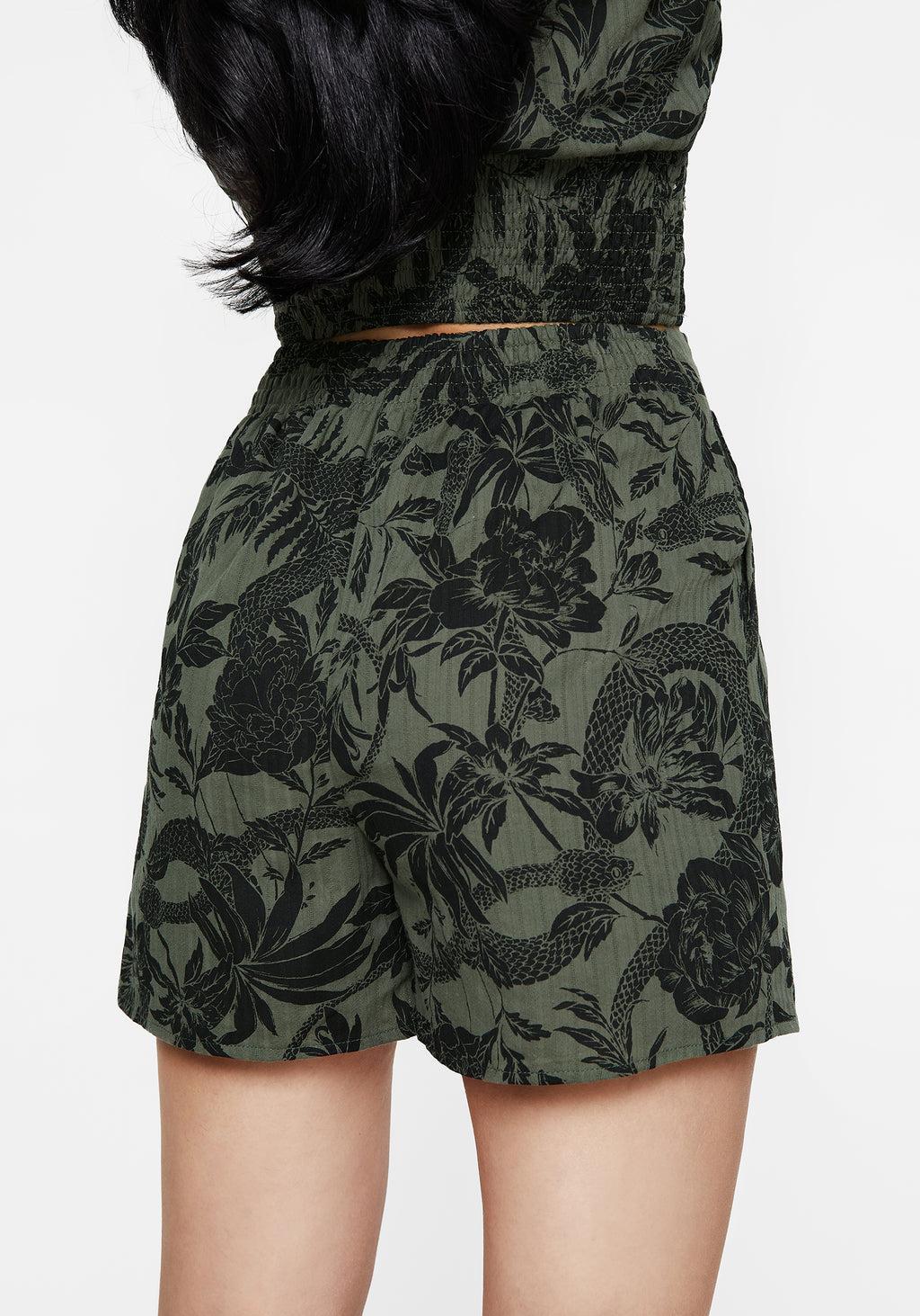 Bashe Cotton Wide Leg Shorts - Green Product Image