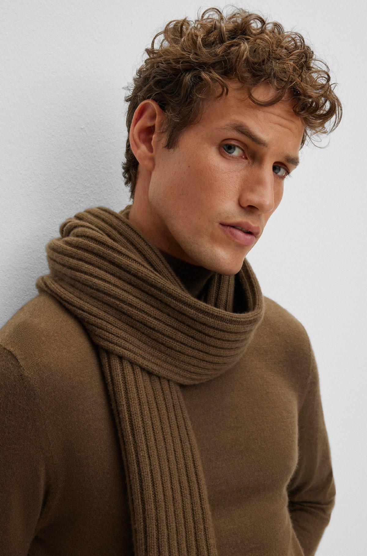 Rib-knit cashmere scarf with metal logo plaque Product Image