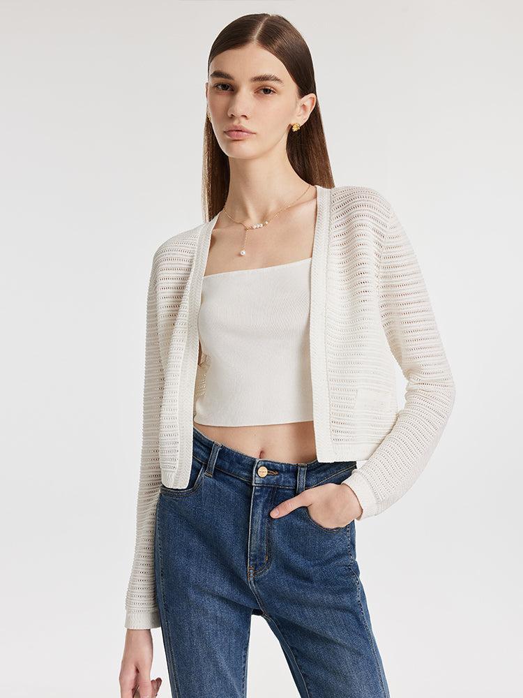 Sequins Openwork Wrapped Women Crop Cardigan Product Image