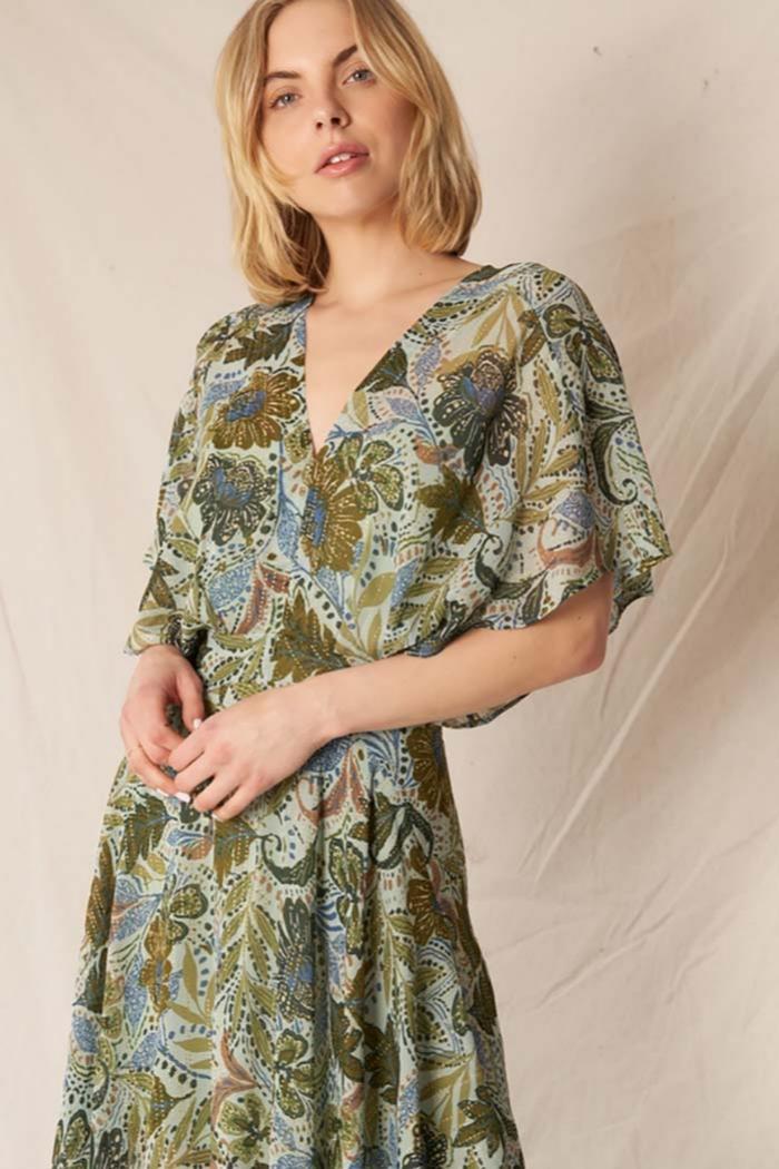 V-Neck Printed Gauze Maxi Dress Product Image