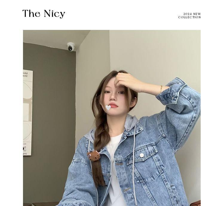Detachable Hood Washed Denim Jacket Product Image