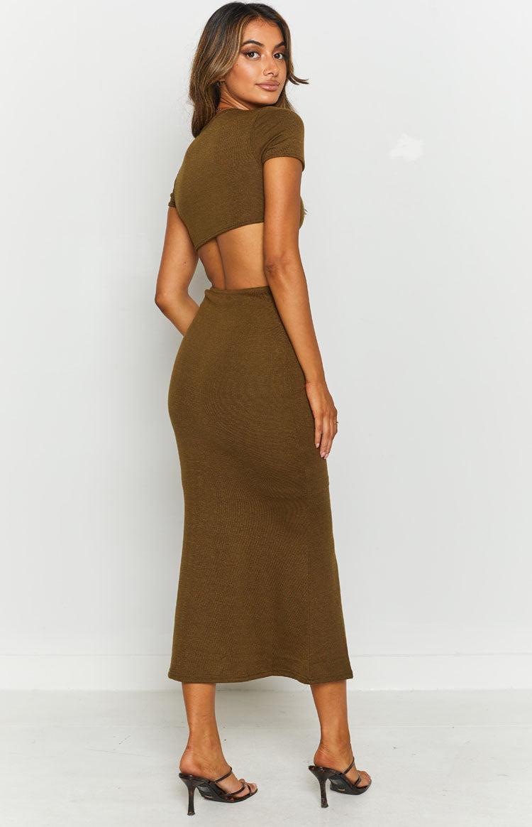 Romania Cut Out Midi Dress Khaki Product Image