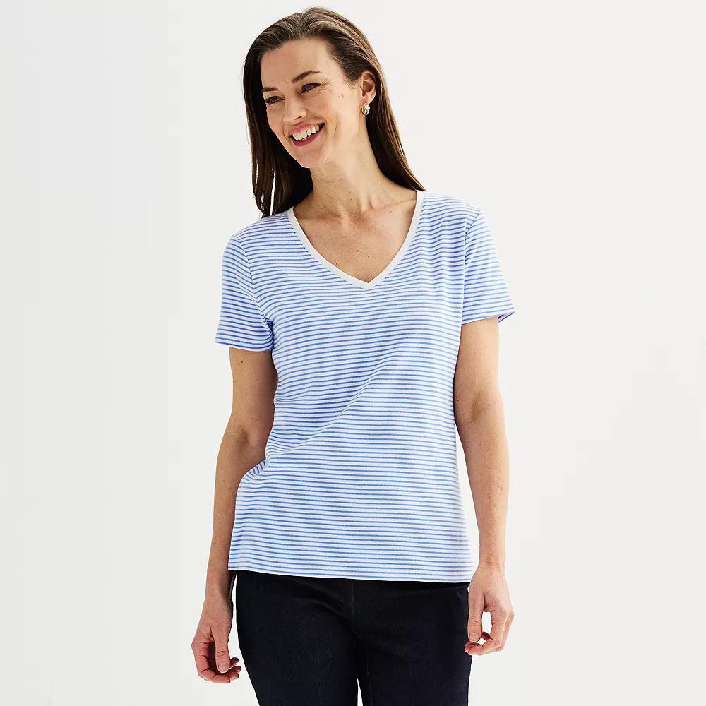 Petite Croft & Barrow® Essential V-Neck Tee, Women's, Size: XS Petite, Black Thin Stripe Product Image