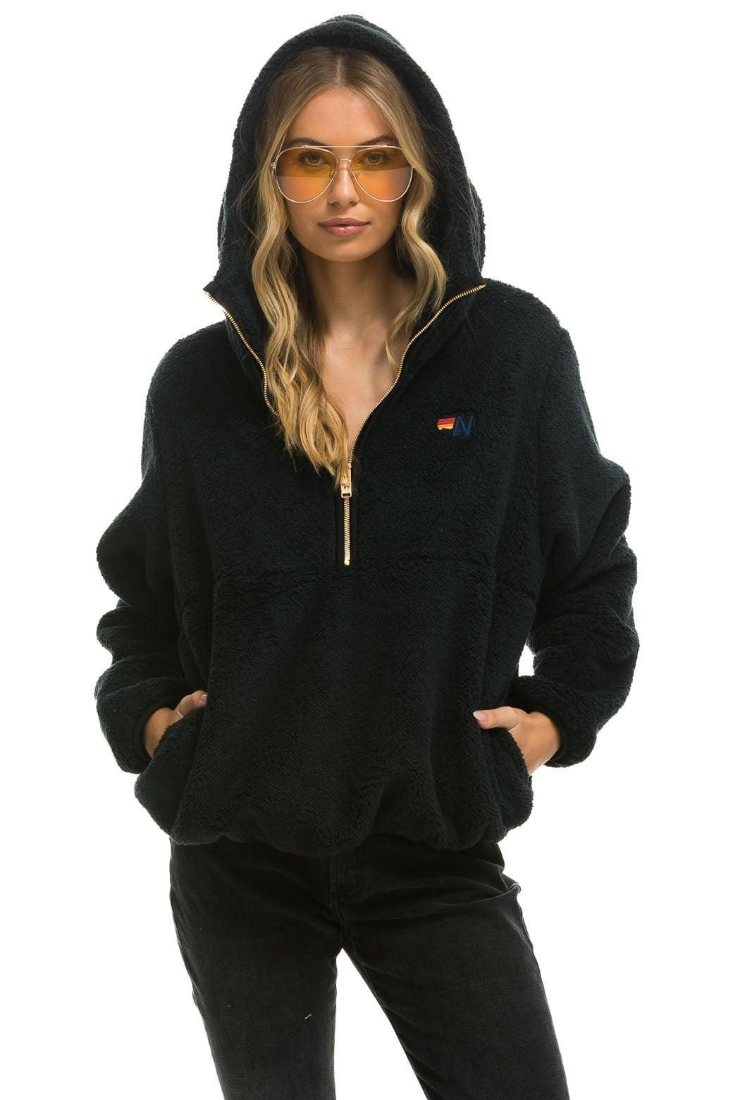 TEDDY UNISEX HOODED HALF ZIP JACKET - BLACK Unisex Product Image