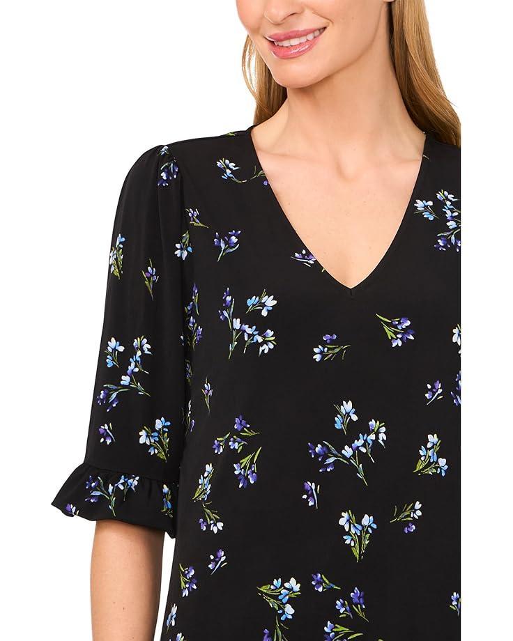Women's CeCe V-Neck Elbow Ruffled Sleeve Knit Top Product Image