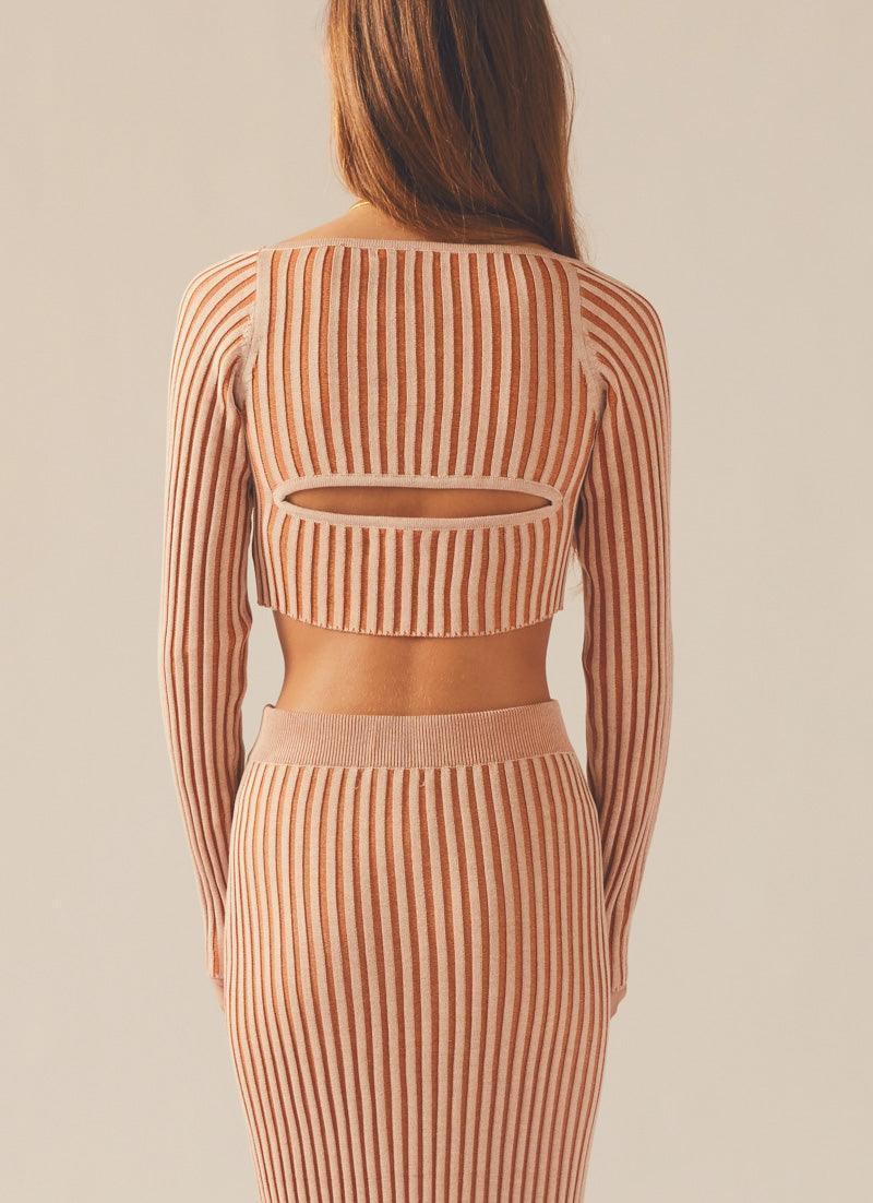 Aubrey Two-Tone Rib Top - Terracotta Product Image