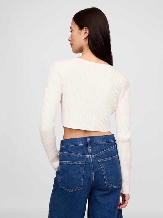100% Cotton Cropped Tie-Front Cardigan Product Image