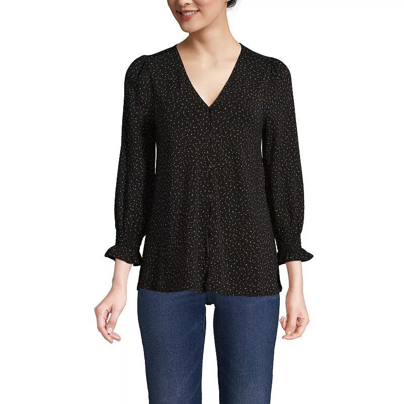 Women's Lands' End 3/4 Sleeve Lightweight Jersey Button Front Top, Size: Large, Spiced Rhubarb Product Image