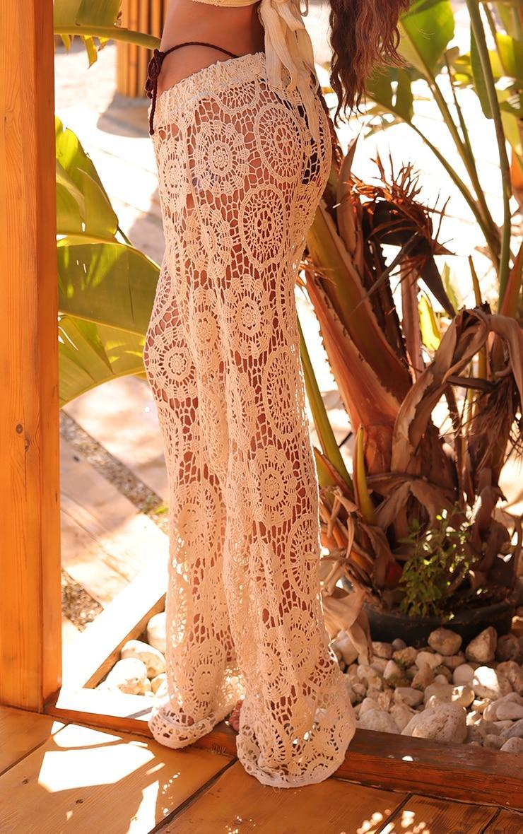 Cream Crochet Wide Leg Beach Pants Product Image