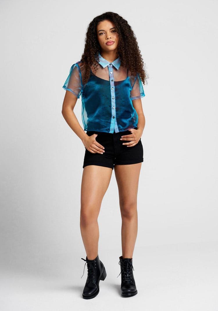 Synchronized Shimmer Button-Up Blouse Product Image