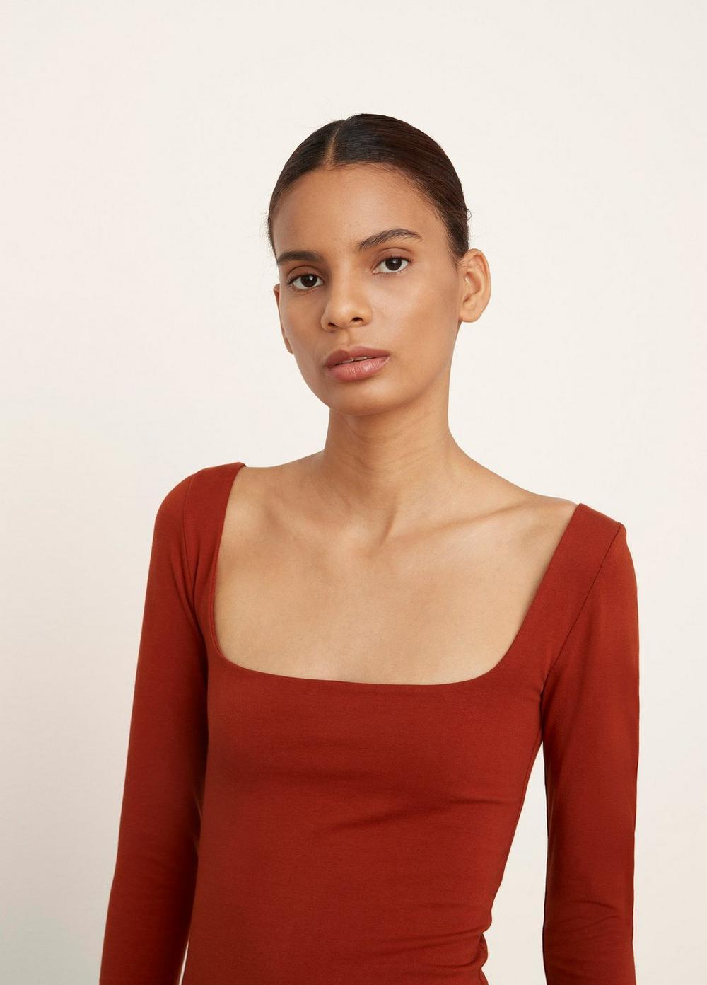 Womens Pima Cotton Long Sleeve Square-Neck, Rust Amber, Size XS Vince Product Image