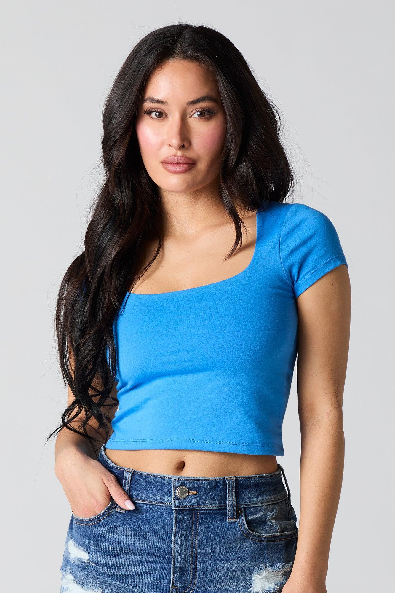 Square Neck Short Sleeve Crop Top Female Product Image