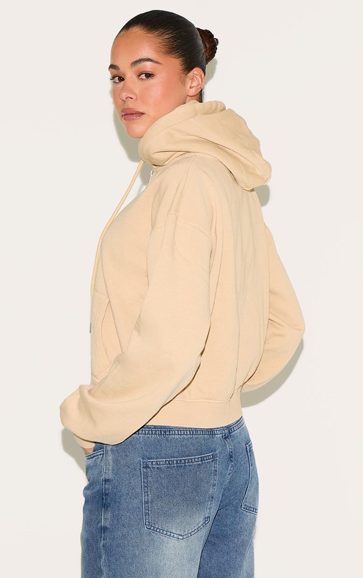 PRETTYLITTLETHING Stone Washed Embroidered Zip Up Hoodie Product Image
