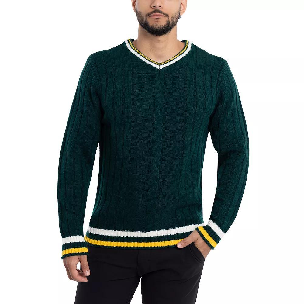 Men's Xray Cable Knit Tipped V-Neck Sweater, Size: Large, Grey Product Image