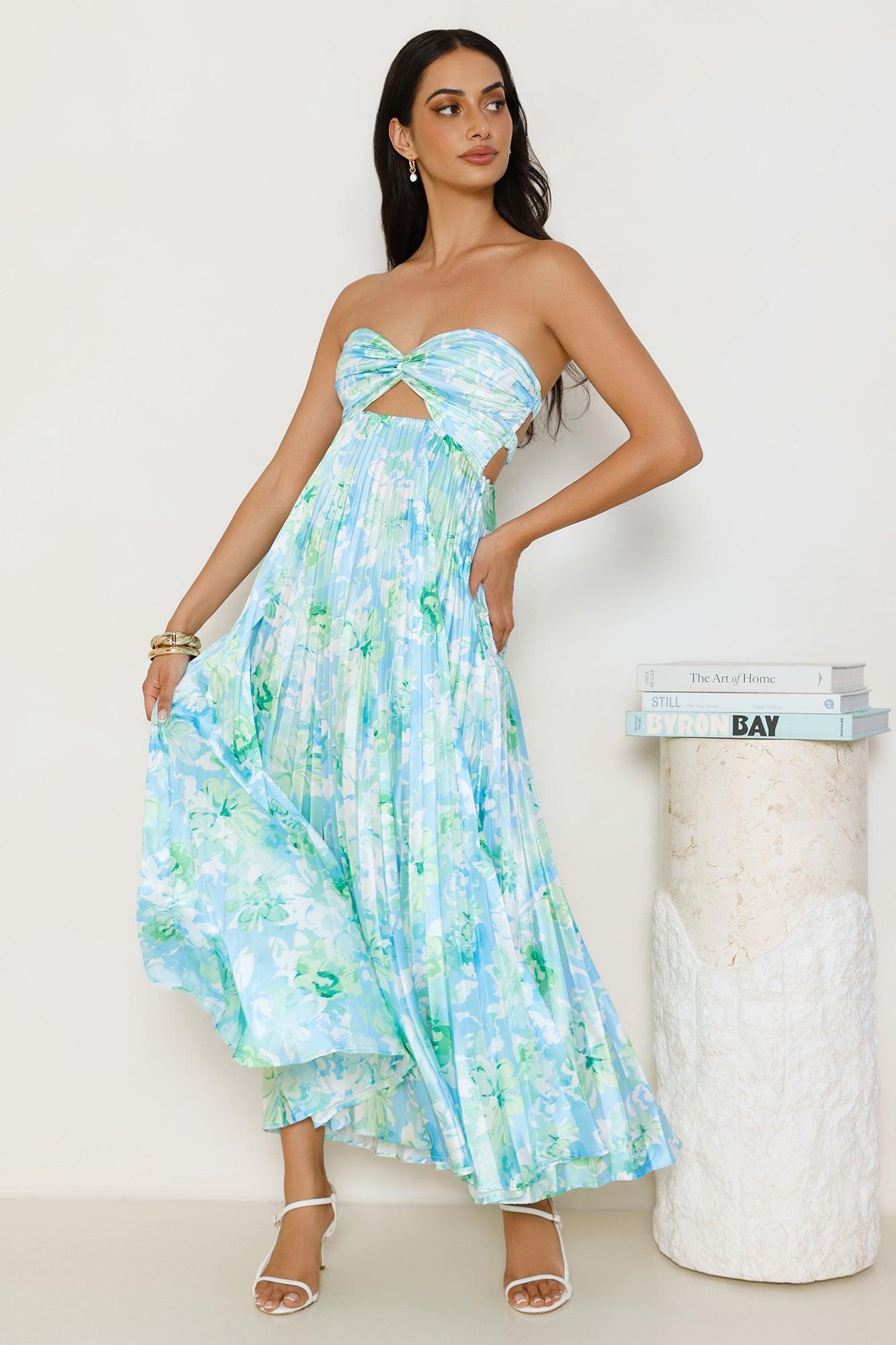 Lilou Strapless Satin Maxi Dress Blue Product Image