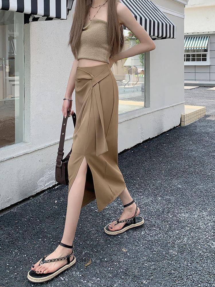 High Rise Asymmetrical Plain Maxi A-Line Skirt Product Image