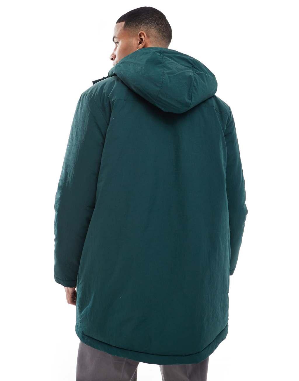 ONLY & SONS water repellent hooded parka in dark green Product Image