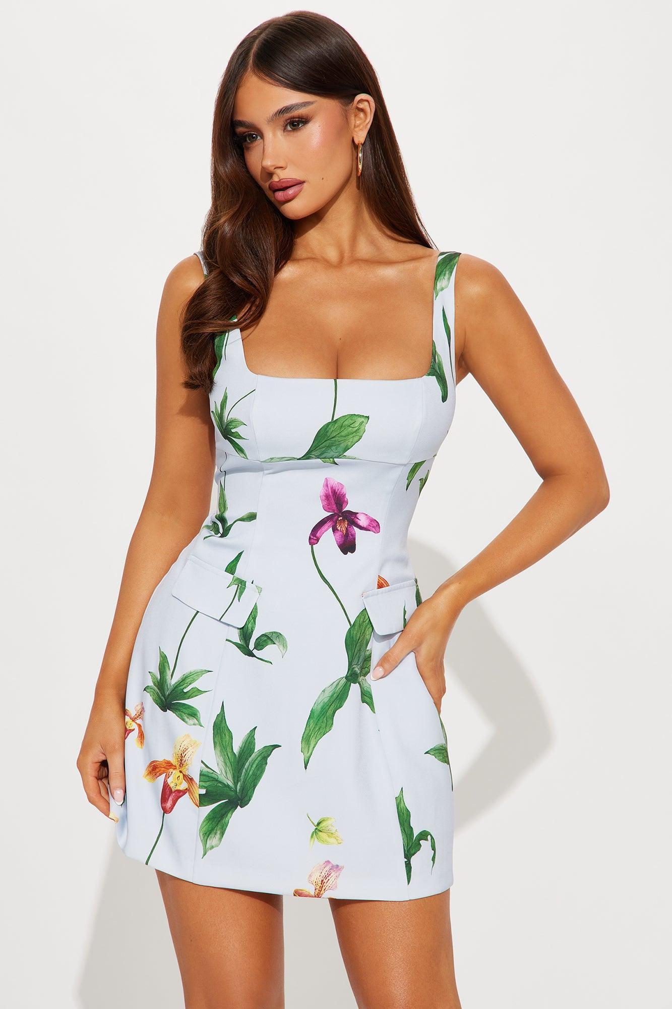 Astoria Floral Micro Mini Dress - Light Blue Product Image