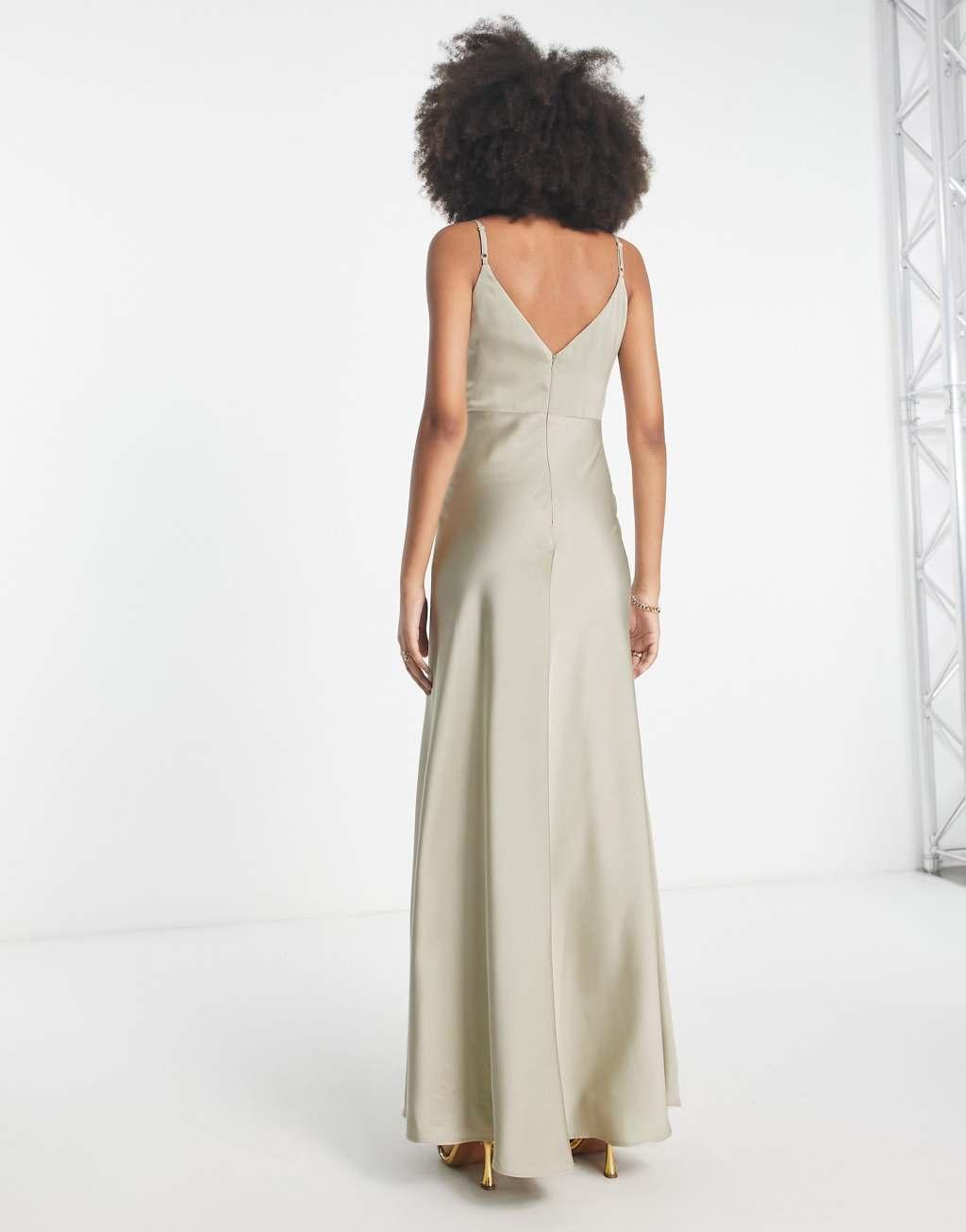 ASOS DESIGN Bridesmaid satin cowl neck maxi dress with full skirt Product Image