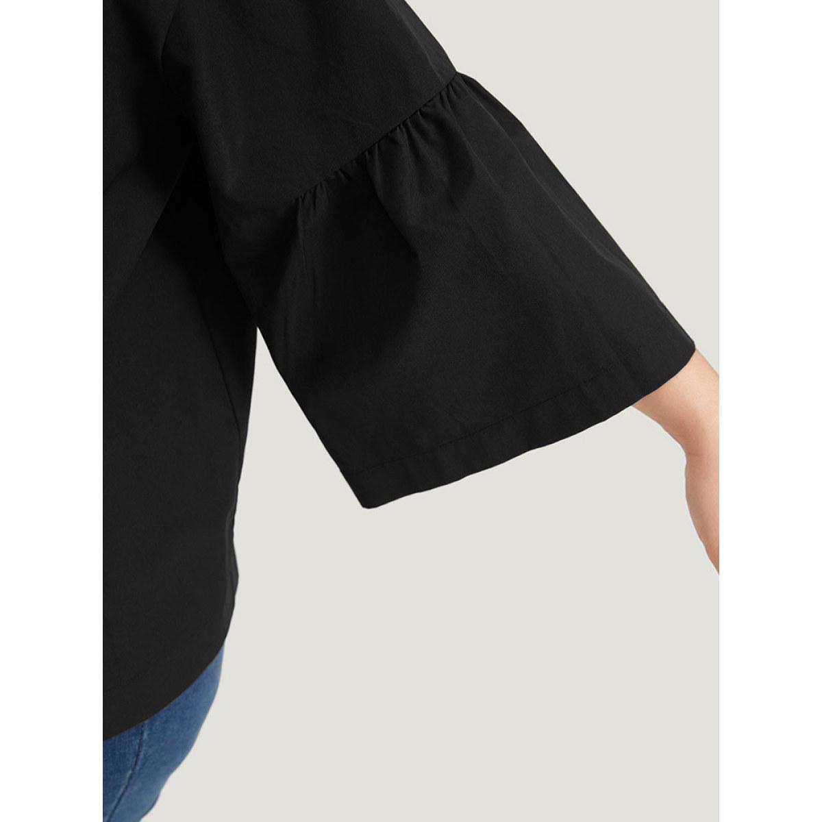 Plus Size Halloween Plain Lapel Collar Ruffle Trim Open Front Jacket Women Black Casual Gathered Dailywear Kimonos BloomChic 14-16/1X Product Image