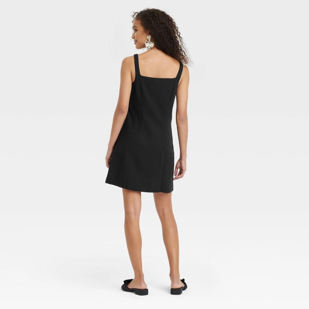Women's Tank Mini Shift Dress - A New Day™ Black L: Cotton Linen Blend, Squareneck, Sleeveless, Pullover Product Image