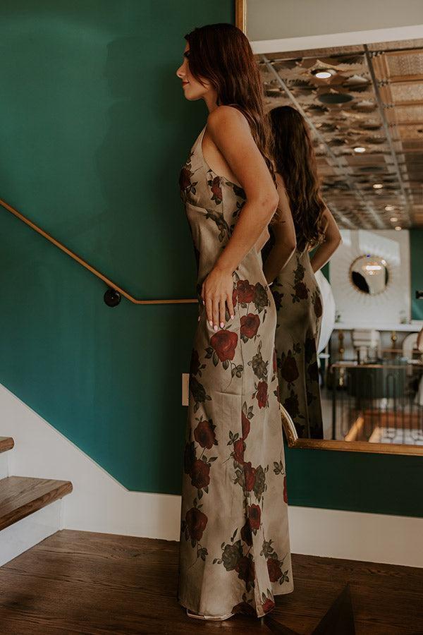 Midnight Garden Satin Floral Maxi Dress Product Image