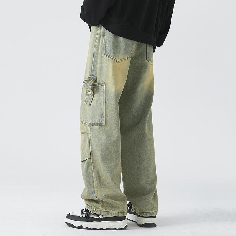 Sopula Men's Mud Yellow Washed Retro Street Work Jeans Product Image