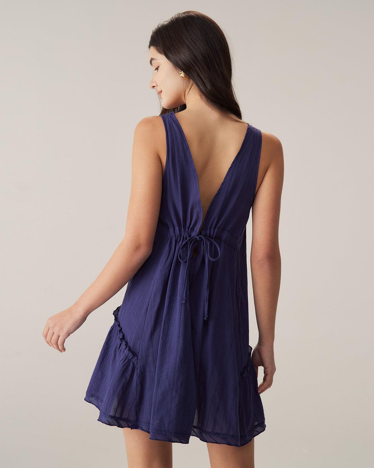 Navy Ruched Backless Mini Dress Product Image