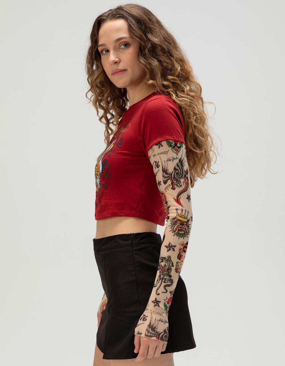 ED HARDY Love Tiger Womens Long Sleeve 2fer Baby Tee - WINE Product Image
