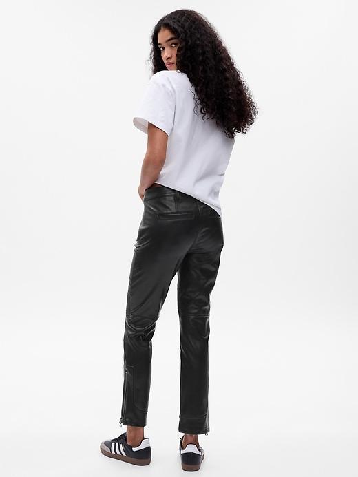 Mid Rise Vegan Leather Moto Vintage Slim Pants Product Image
