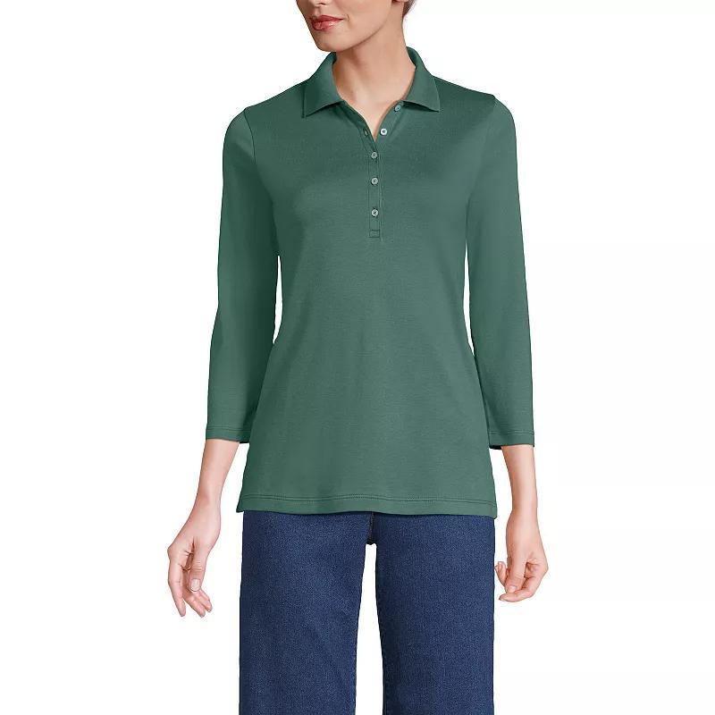 Womens Lands End Supima Cotton 3/4-Sleeve Polo Shirt Product Image