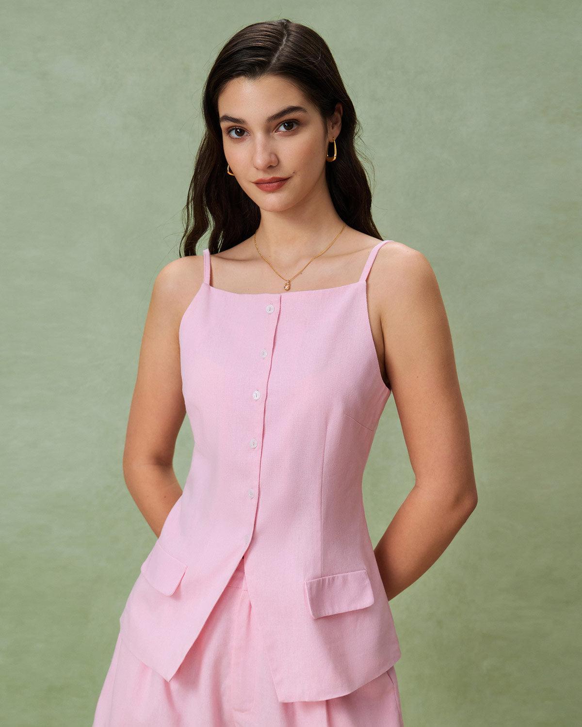 Pink Square Neck Pocket Vest Product Image